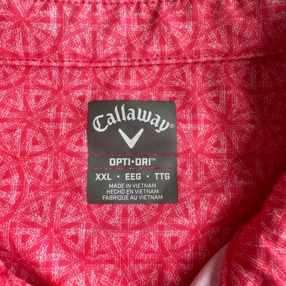 Callaway Mens XXL Opti-Dri Polo Shirt Pink Geometric Pattern Short Sleeve Golf - Picture 7 of 7